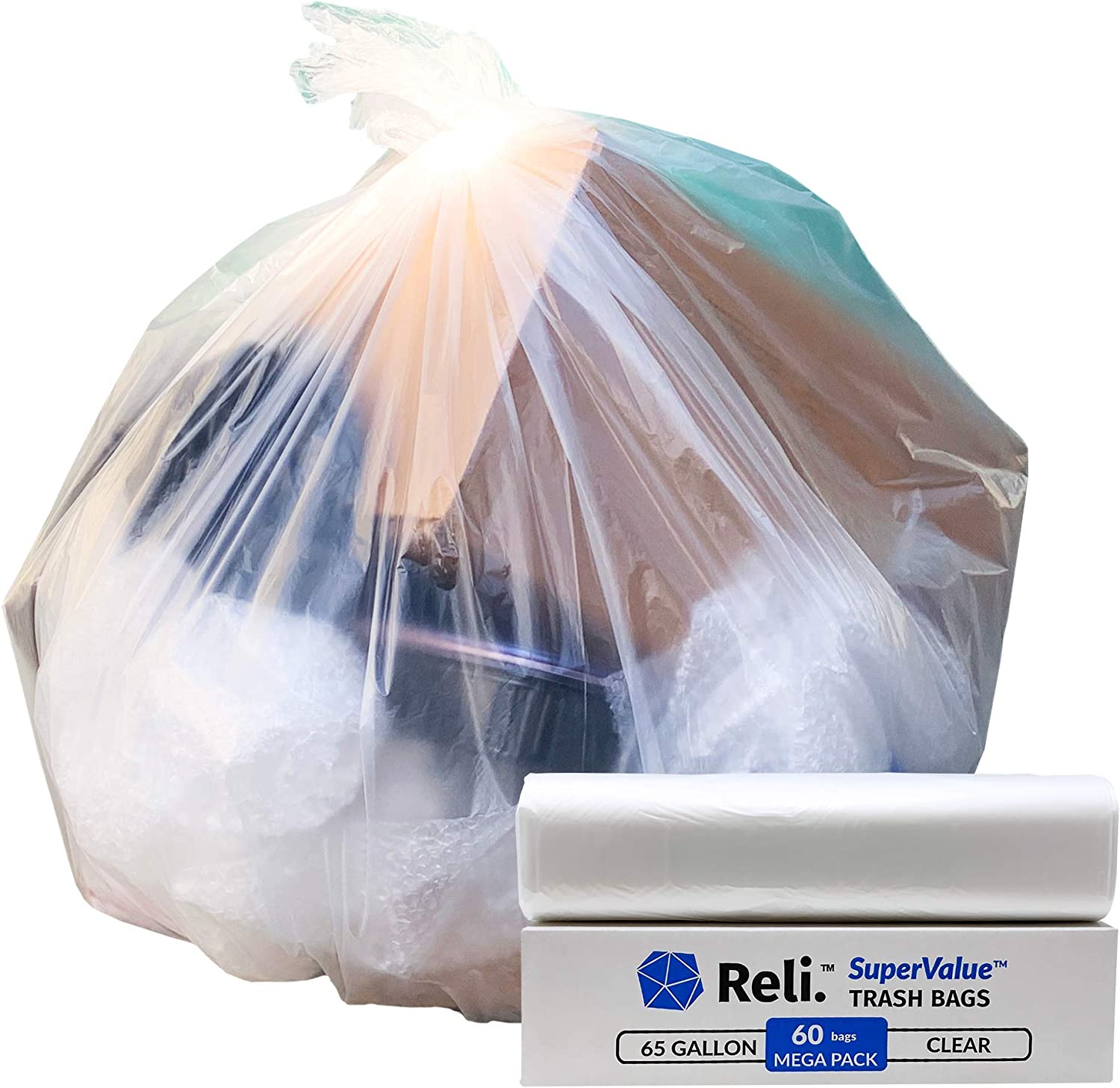 Reli. 65 Gallon Trash Bags Heavy Duty, 120 Count Bulk, Made in USA