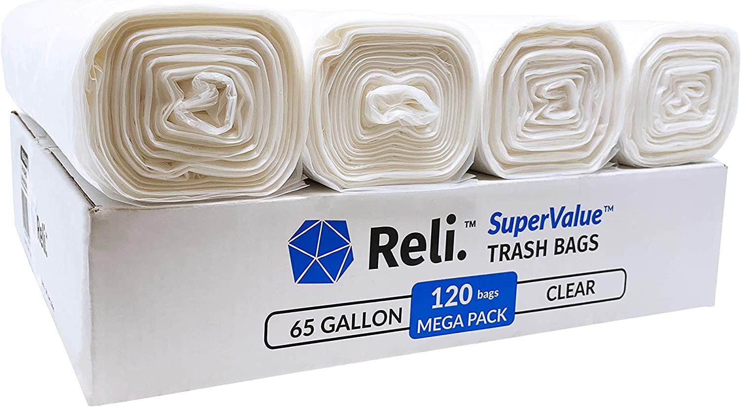 Reli. SuperValue 65 Gallon Trash Bags 120 Count, Black
